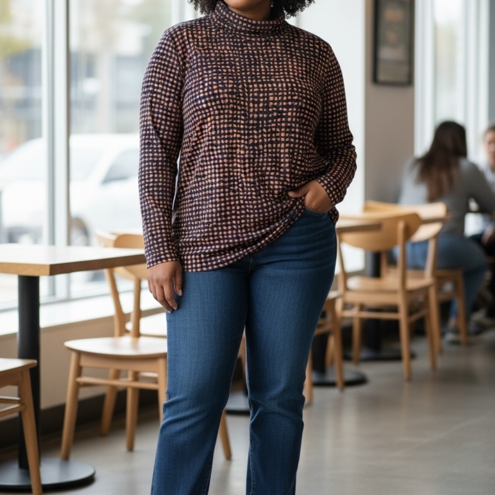 Susan Graver Navy and Orange Patterned Top